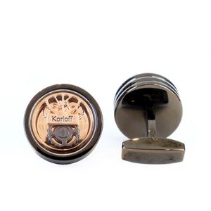Korloff Cufflinks Steel Shiny Black & Ip Rosegold FaceWith Brand Logo-new in box